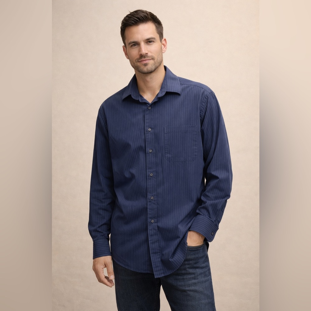 Calvin Klein Regular Fit Blue Pinstripe Button Down Shirt 16.5 32/33